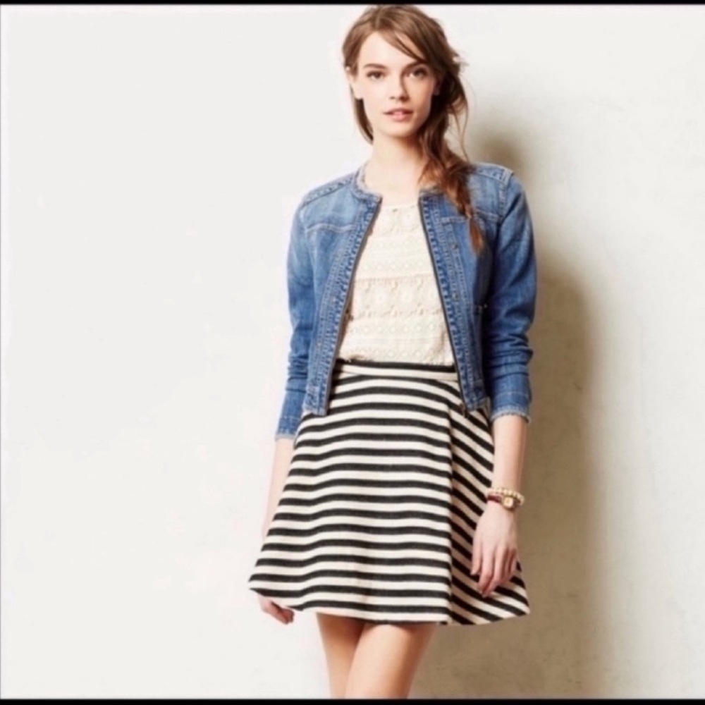 Anthropologie Greylin black stripes skater/swing skirt size 6